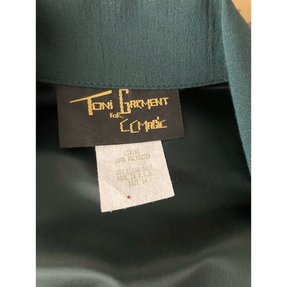 VTG Toni Garment CC Magic Women's Blazer Skirt Size 14 Hunter Green Crepe 2 Pc - Picture 3 of 10